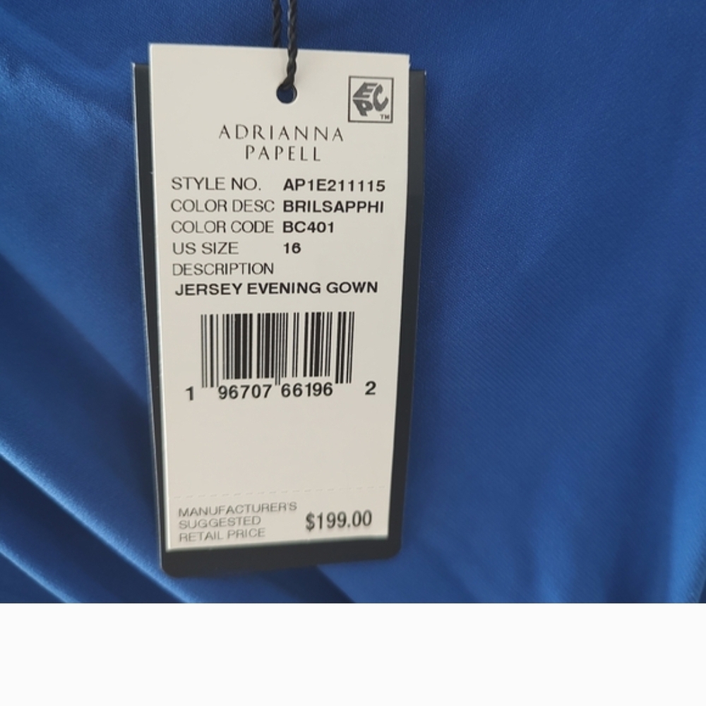 Adrianna Papell One Shoulder Blue Jersey Evening Gown Size 16 NWT - Picture 6 of 12